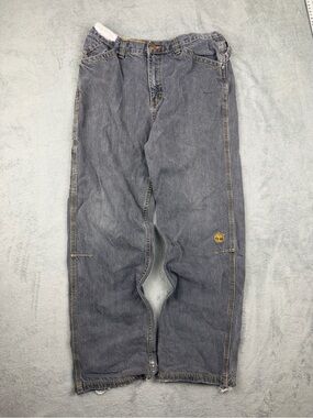 Timberland Men's Relaxed Blue-Gray Workstyle Jeans with Embroidered Logo